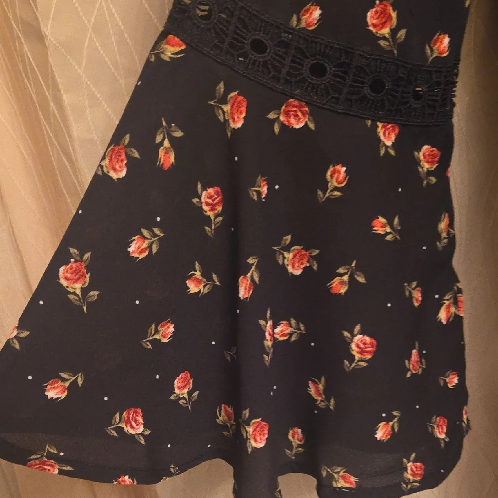 Disney Princess Black Floral Romper with‎ Red and Pink Accents